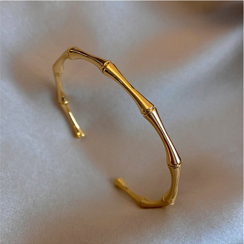 MEYRROYU Stainless Steel Gold Color Bamboo Joint Bangles 2021 Trend Bracelet For Women Men Romantic Party Gift Fashion Jewelry