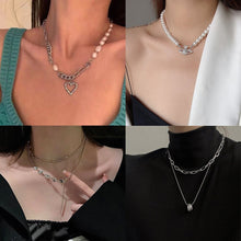 Load image into Gallery viewer, European and American retro portrait of exaggerated thick chain necklace double personality chain hip-hop neck chain short colla
