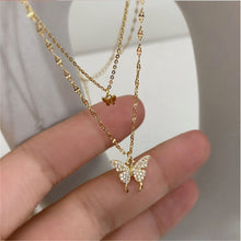 Load image into Gallery viewer, 2022 New Korean Fashion Silver Shiny Women Butterfly Necklace Lady Exquisite Double Layer Clavicle Chain Necklace Jewelry Gifts
