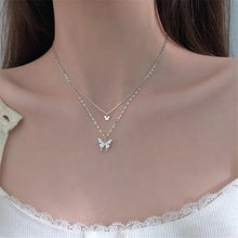 Load image into Gallery viewer, 2022 New Korean Fashion Silver Shiny Women Butterfly Necklace Lady Exquisite Double Layer Clavicle Chain Necklace Jewelry Gifts
