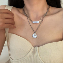 Load image into Gallery viewer, European and American retro portrait of exaggerated thick chain necklace double personality chain hip-hop neck chain short colla
