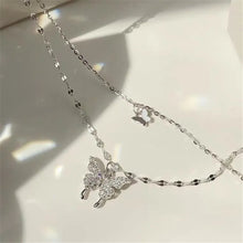 Load image into Gallery viewer, 2022 New Korean Fashion Silver Shiny Women Butterfly Necklace Lady Exquisite Double Layer Clavicle Chain Necklace Jewelry Gifts
