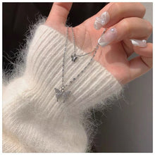 Load image into Gallery viewer, 2022 New Korean Fashion Silver Shiny Women Butterfly Necklace Lady Exquisite Double Layer Clavicle Chain Necklace Jewelry Gifts
