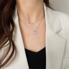 Load image into Gallery viewer, 2022 New Korean Fashion Silver Shiny Women Butterfly Necklace Lady Exquisite Double Layer Clavicle Chain Necklace Jewelry Gifts
