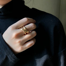 Load image into Gallery viewer, Peri&#39;sBox Triple Line Crossed Gold Color Ring Twisted Geometric Rings for Women Minimalist Rings Adjustable Simple Jewelry Gifts
