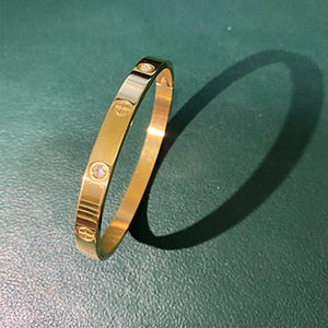 New Design Gold Color Zircon And Cross Nut Nail Bracelet & Bangle For Woman Stainless Steel Screw Brand Jewelry Dropshipping