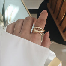 Load image into Gallery viewer, Peri&#39;sBox Triple Line Crossed Gold Color Ring Twisted Geometric Rings for Women Minimalist Rings Adjustable Simple Jewelry Gifts
