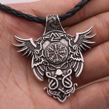 Load image into Gallery viewer, odin raven viking men necklace pendant celt norse Vegvisir Compass necklace Norway Valknut Trinity pagan amulet Jewelry
