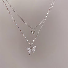 Load image into Gallery viewer, 2022 New Korean Fashion Silver Shiny Women Butterfly Necklace Lady Exquisite Double Layer Clavicle Chain Necklace Jewelry Gifts
